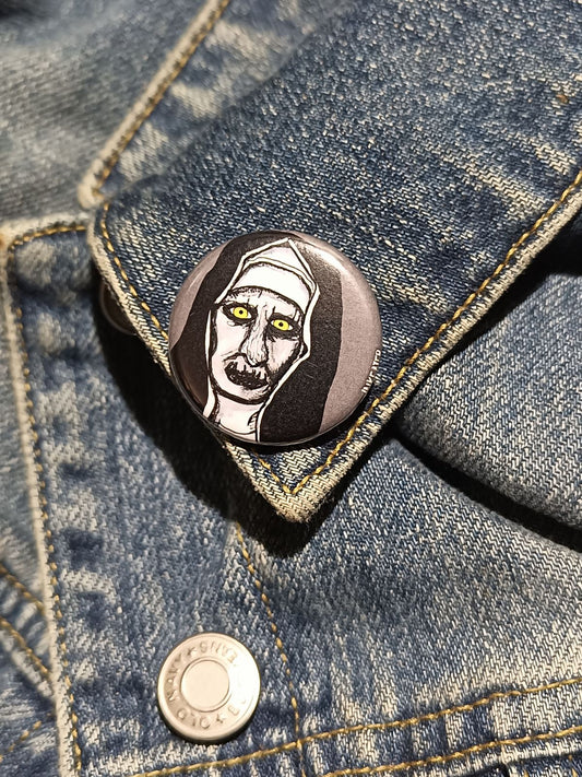 The Nun Button | Conjuring Horror Pin for Scary Movie Fans
