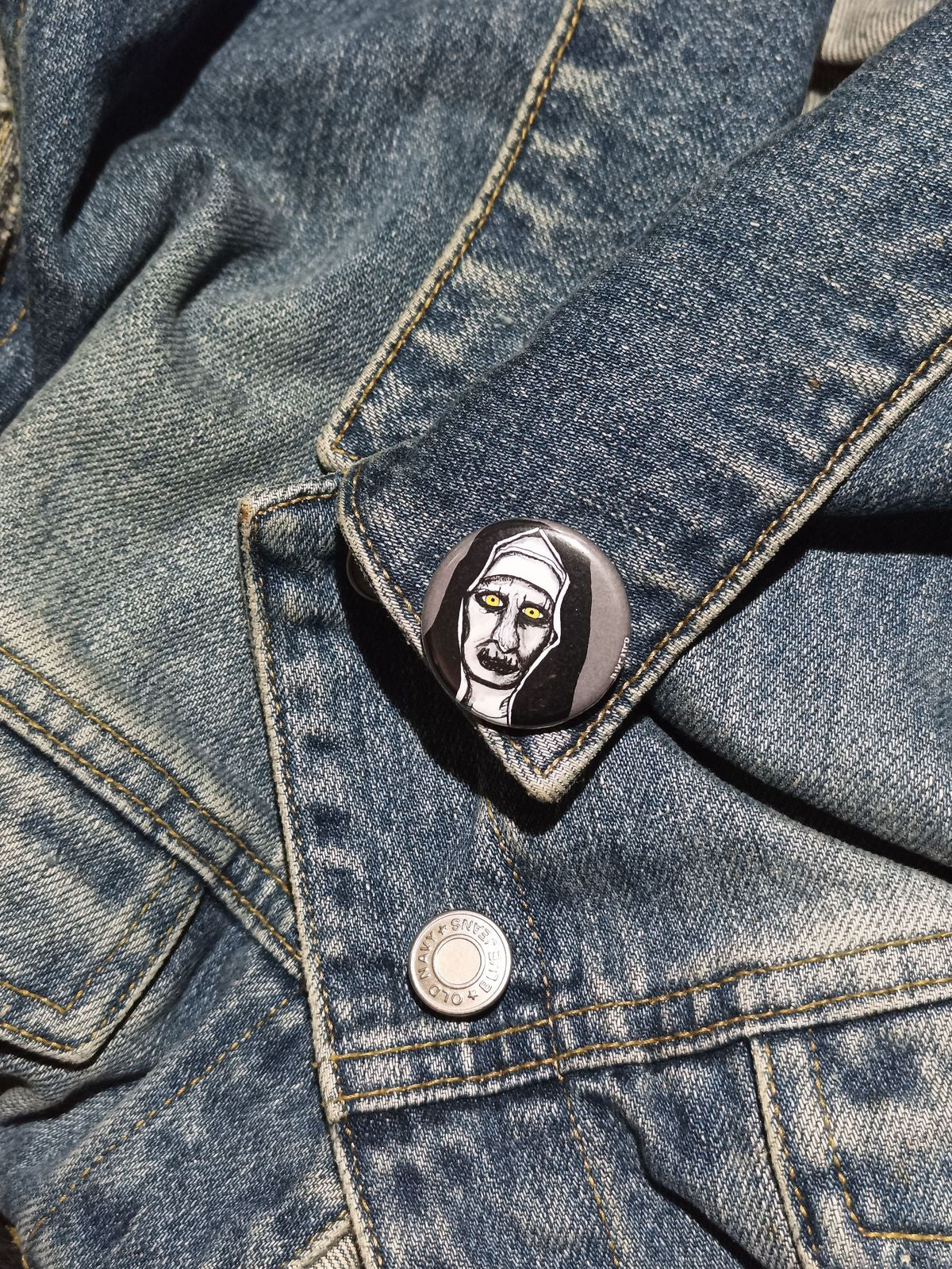 The Nun Button | Conjuring Horror Pin for Scary Movie Fans