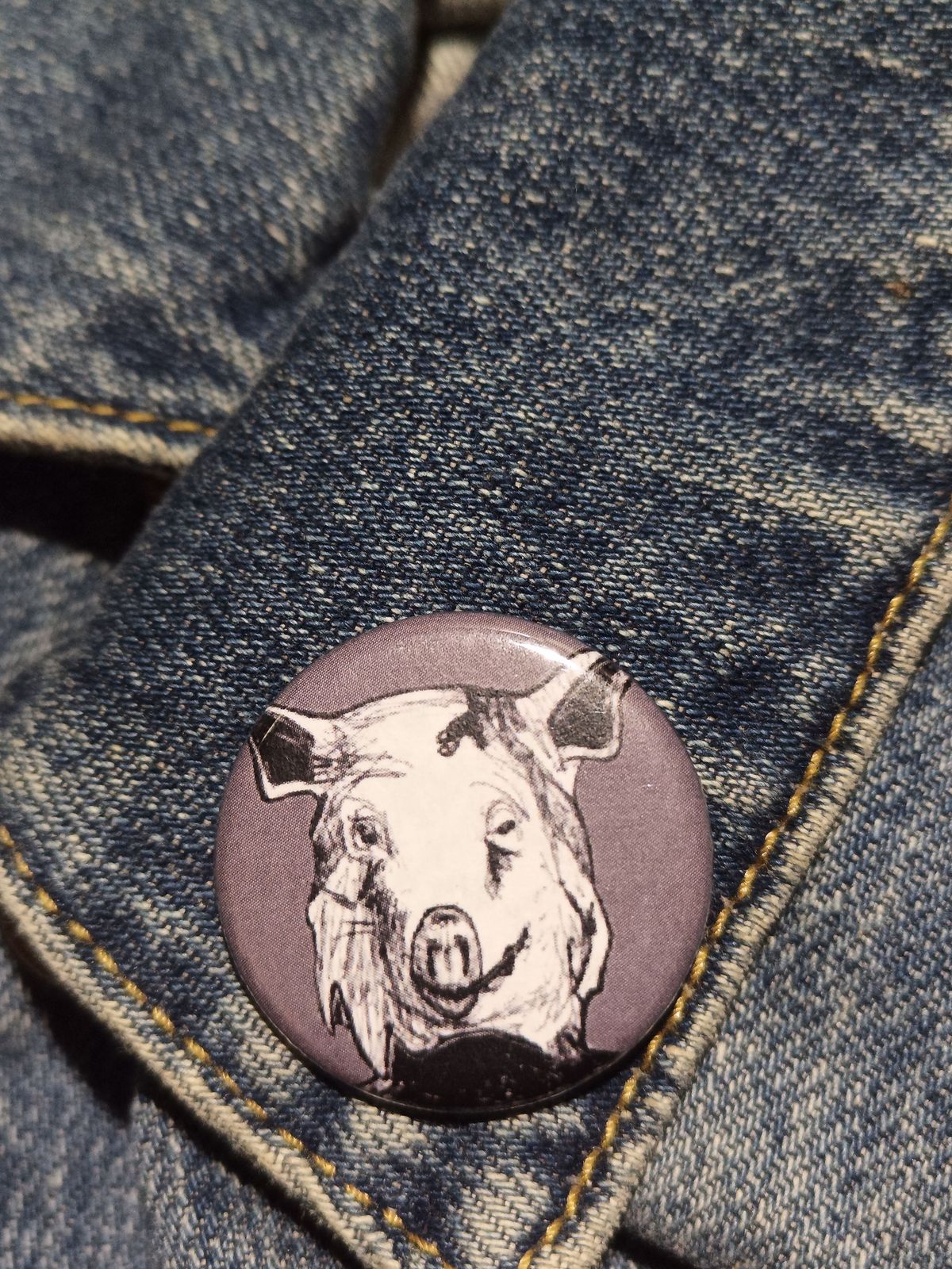 Piggy Man AHS Roanoke Button – Creepy Horror Fan Art Gift