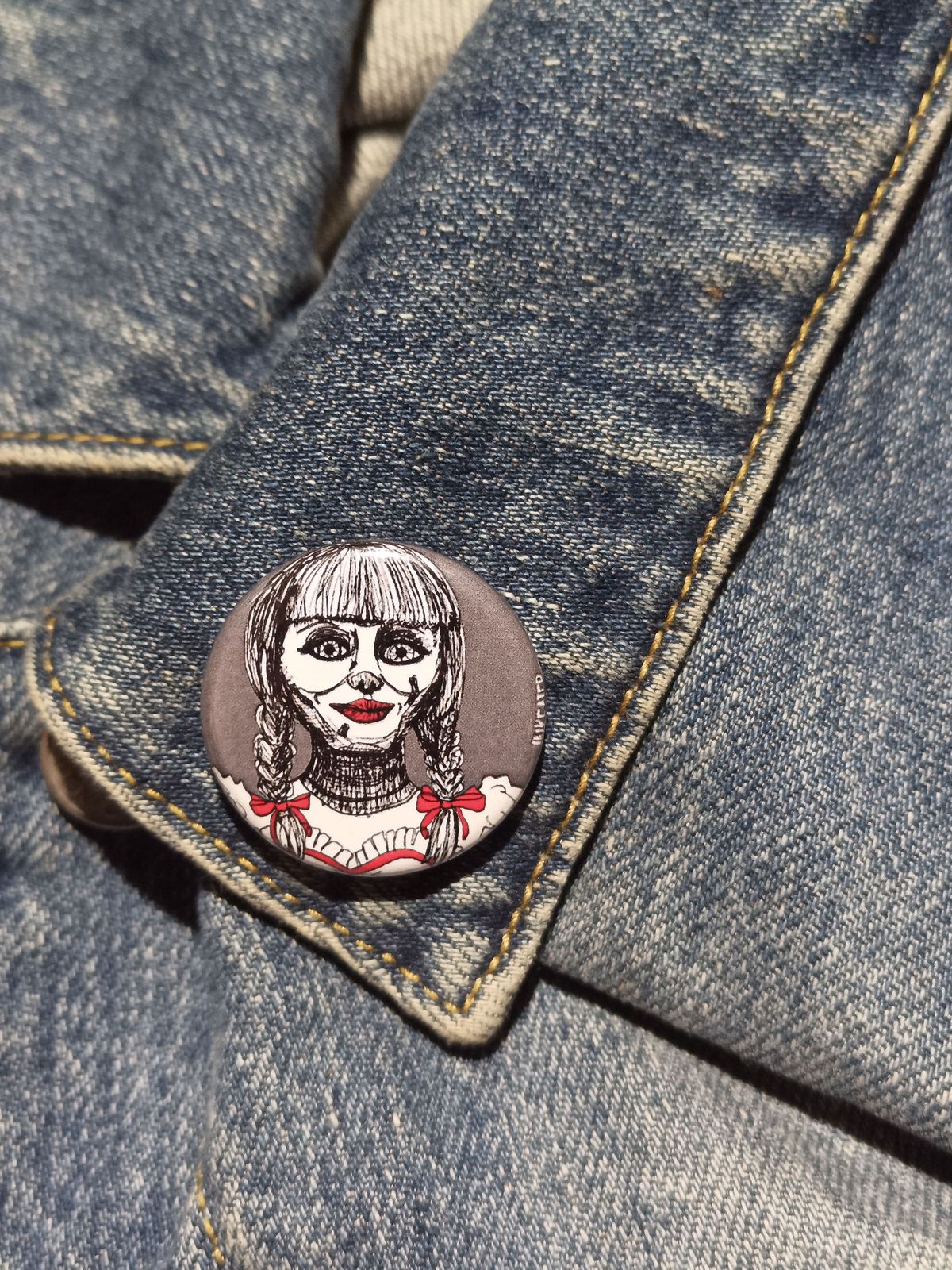 Annabelle Horror Pinback Button – Spooky 1.25" Collectible Gift