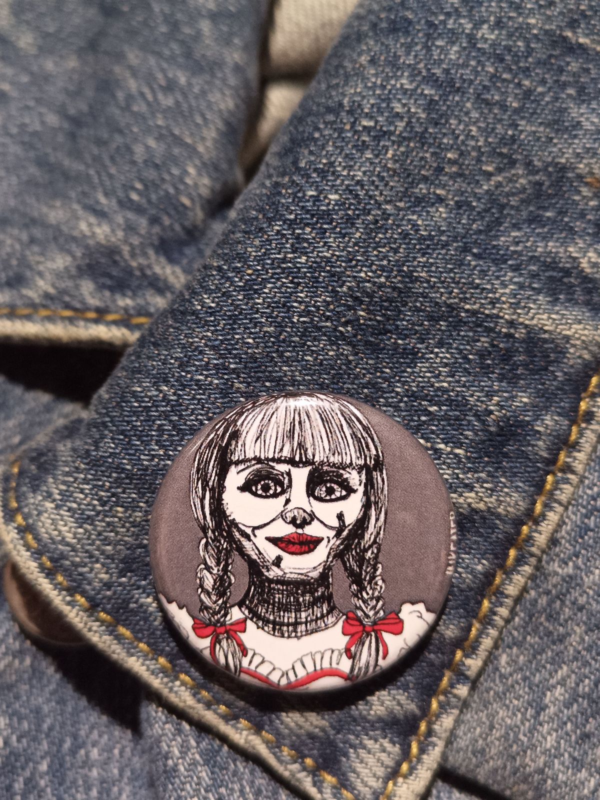 Annabelle Horror Pinback Button – Spooky 1.25" Collectible Gift