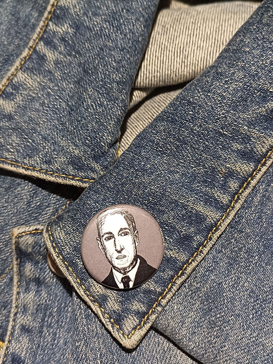 HP Lovecraft Pinback Button – Creepy Cosmic Horror Gift