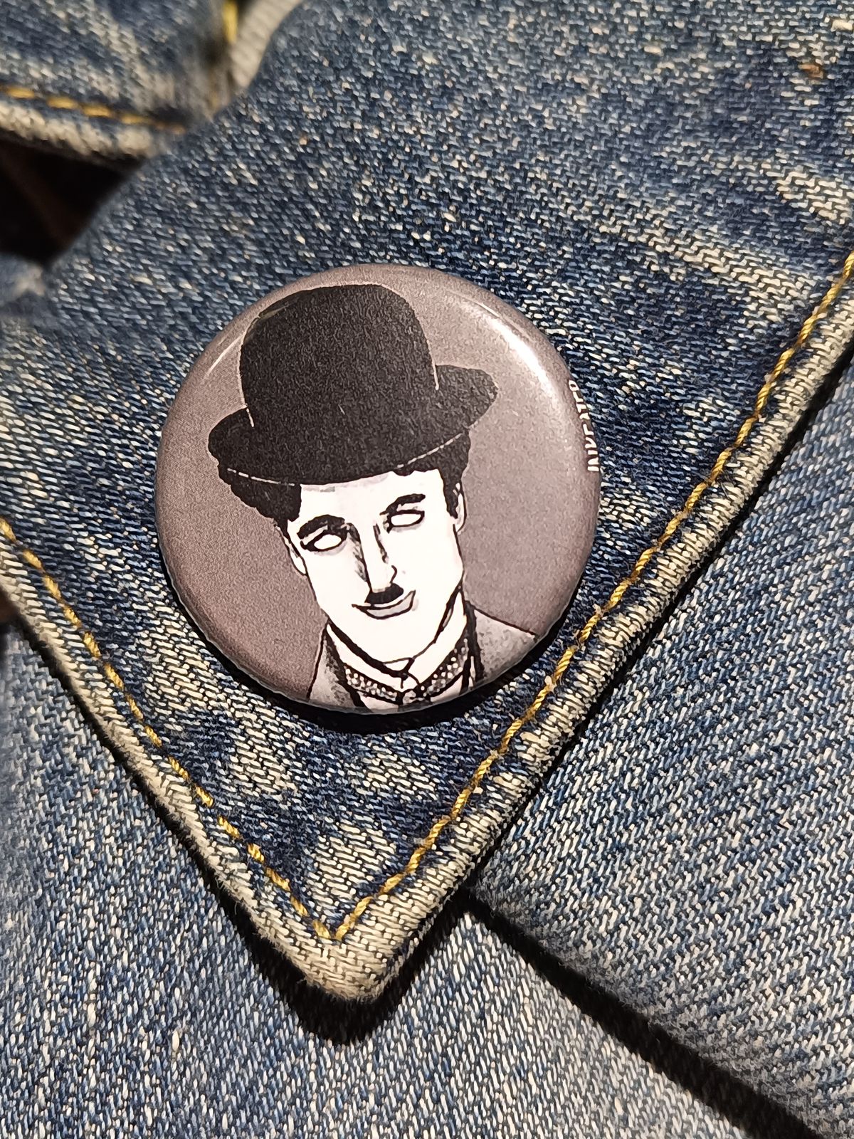 Charlie Chaplin Zombie Pinback Button - Quirky Gift for Zombie Lovers