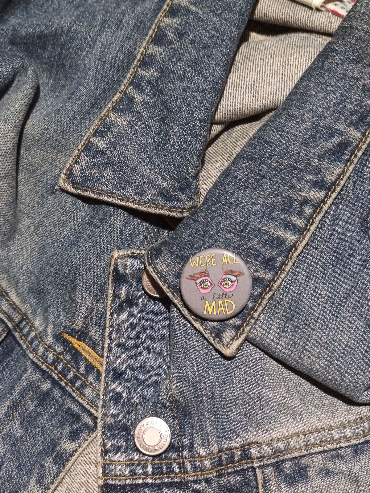 We’re All Mad Pinback Button – Mad Hatter-Inspired Design