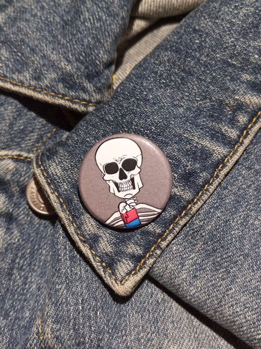 Skeleton Mascot Eating Popsicle Pinback Button – Fun & Spooky