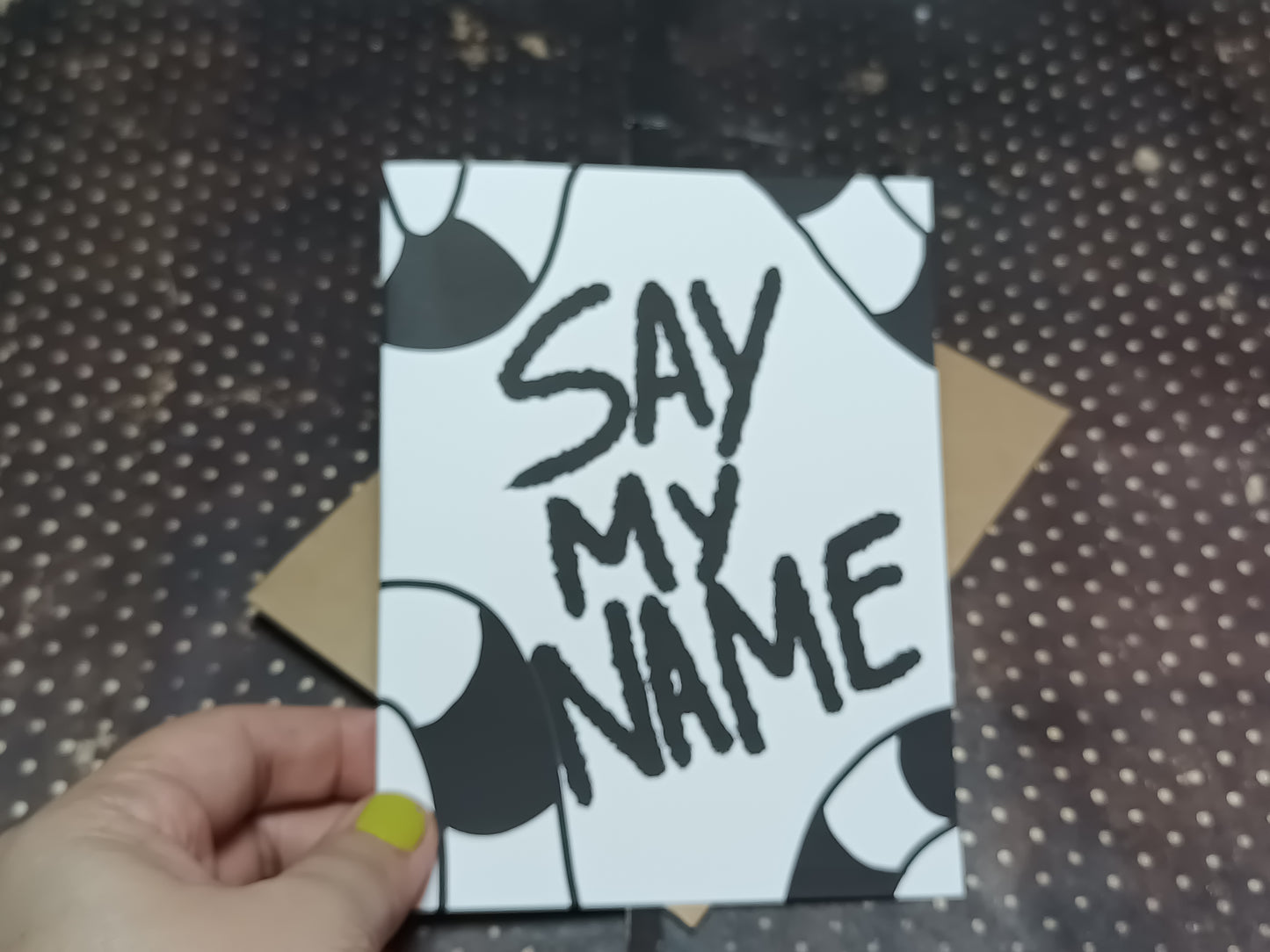 Say My Name Card – Quirky Snake Design, Spooky Fun Greeting, Beetlejuice Vibes