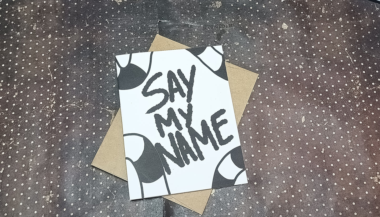 Say My Name Card – Quirky Snake Design, Spooky Fun Greeting, Beetlejuice Vibes