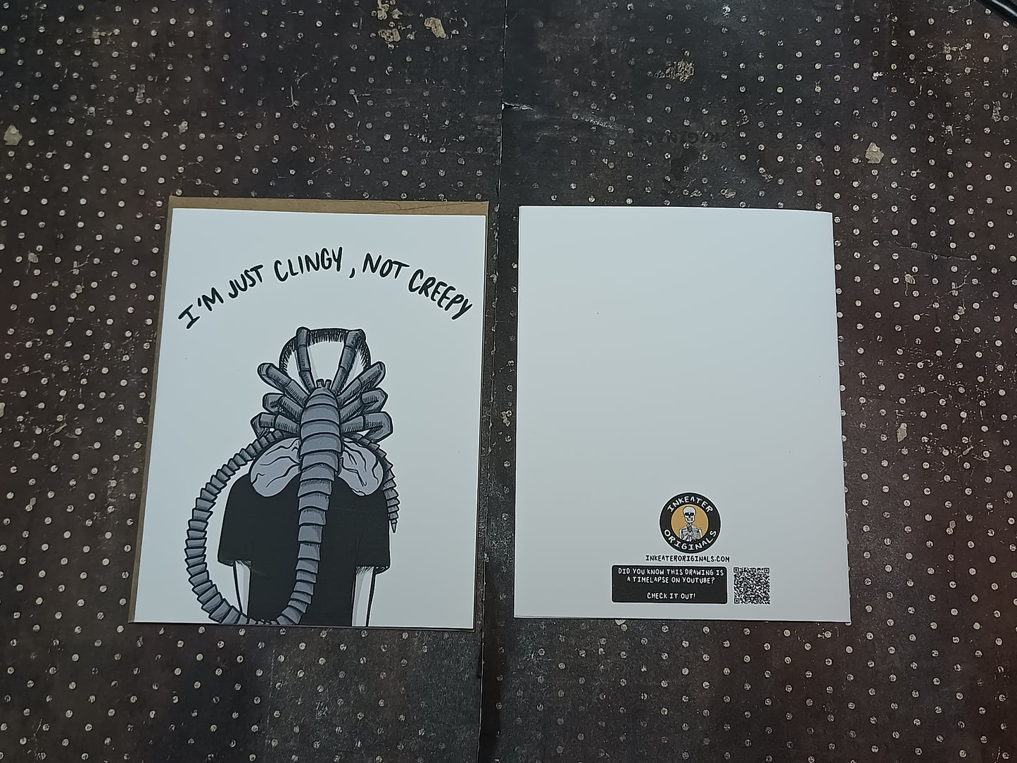 I’m Not Creepy, Just Clingy Facehugger Card – Funny Horror Love Card – Alien-Inspired Geek Valentine