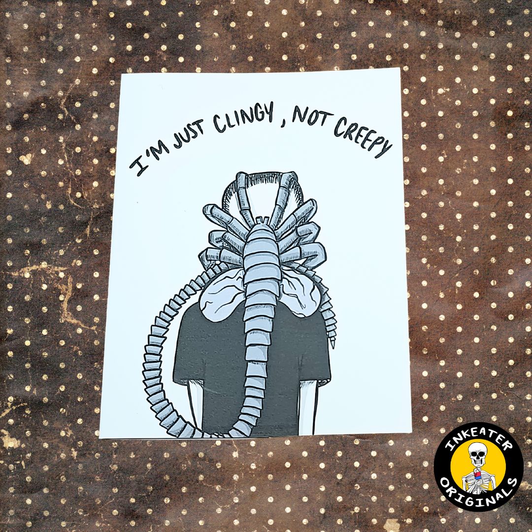 I’m Not Creepy, Just Clingy Facehugger Card – Funny Horror Love Card – Alien-Inspired Geek Valentine