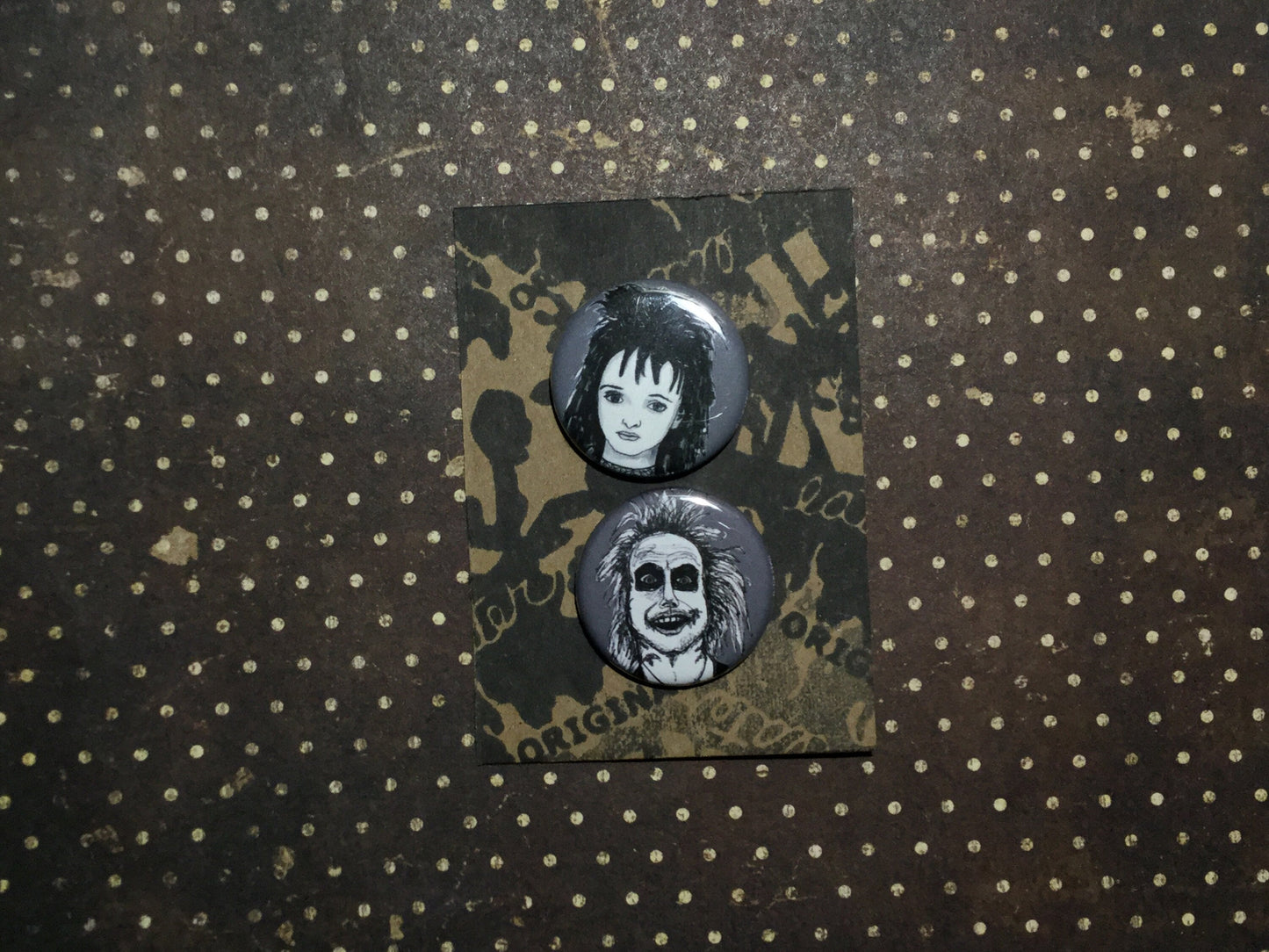 Beetlejuice and Lydia Deetz Couple Button Pins - Spooky Friendship Set