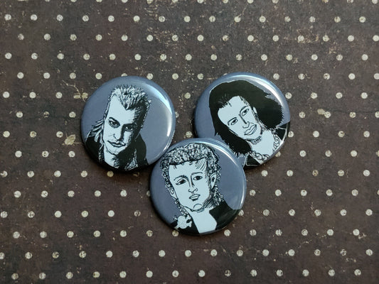 The Lost Boys Pinback Buttons - 80s Movie Vampire Gifts for Horror Lovers - Set of Spooky Round Pins
