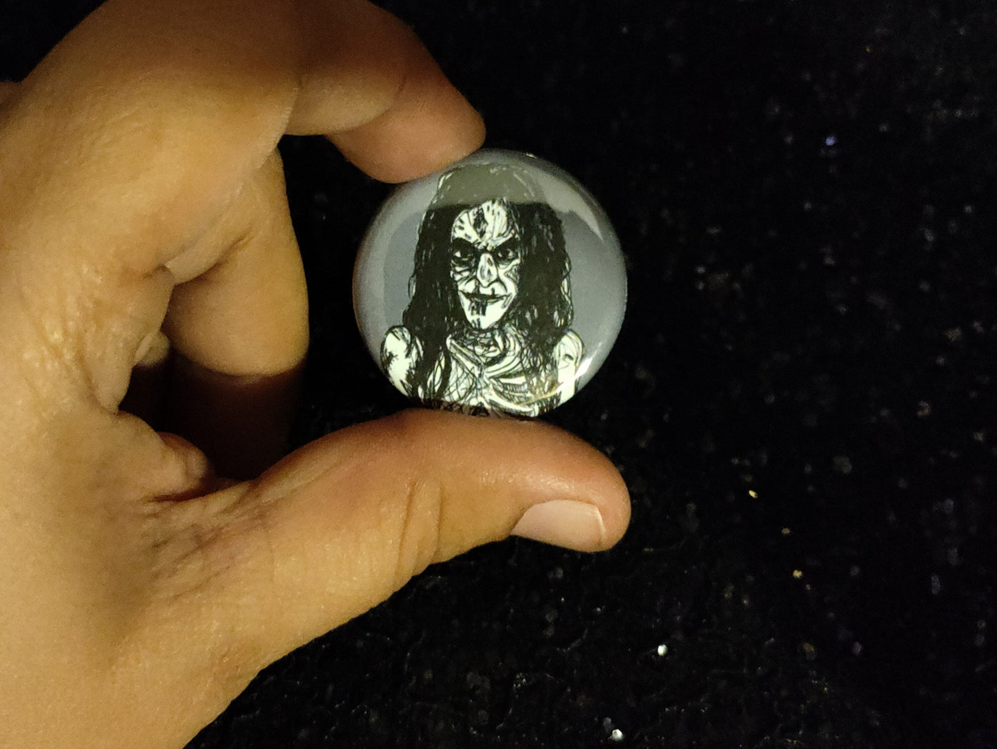 Diana Lights Out Pinback Button: Women of Horror Collection.