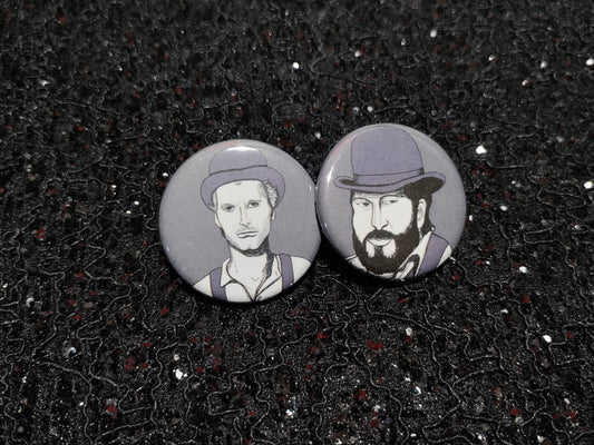 Bud Spencer and Terrence Hill Pinback Buttons - Celebrate the iconic duo of spaghetti westerns with these stylish button sets.