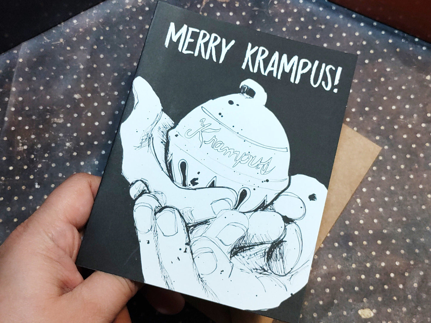 Merry Krampus – Spooky Christmas Card for Horror Fans | Hand-Drawn Krampus Art