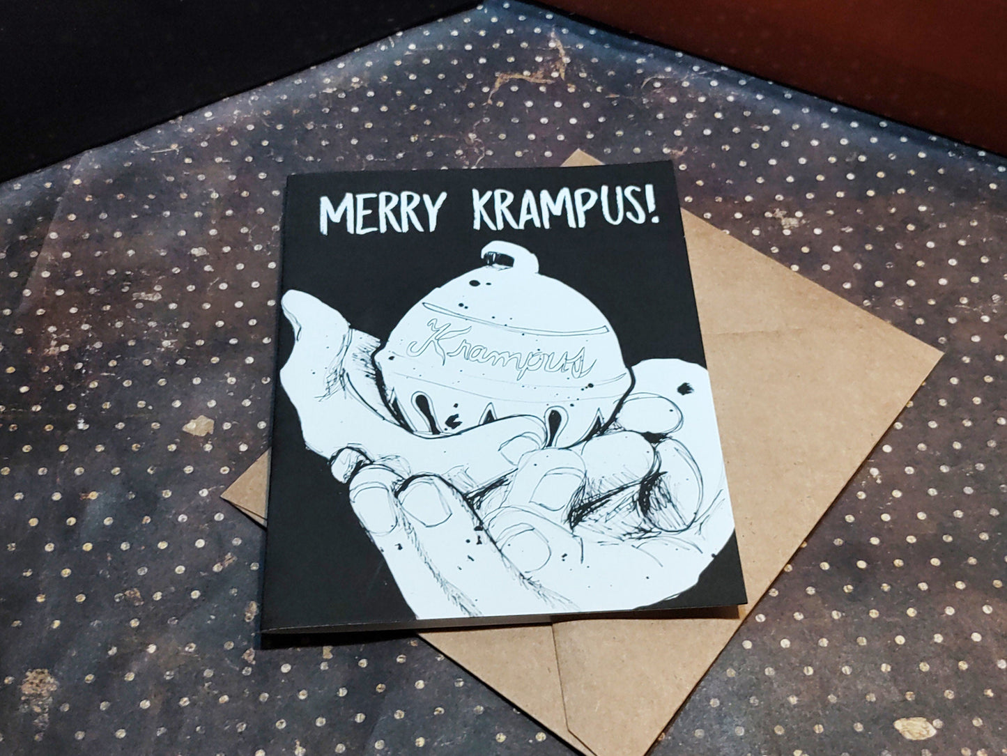 Merry Krampus – Spooky Christmas Card for Horror Fans | Hand-Drawn Krampus Art