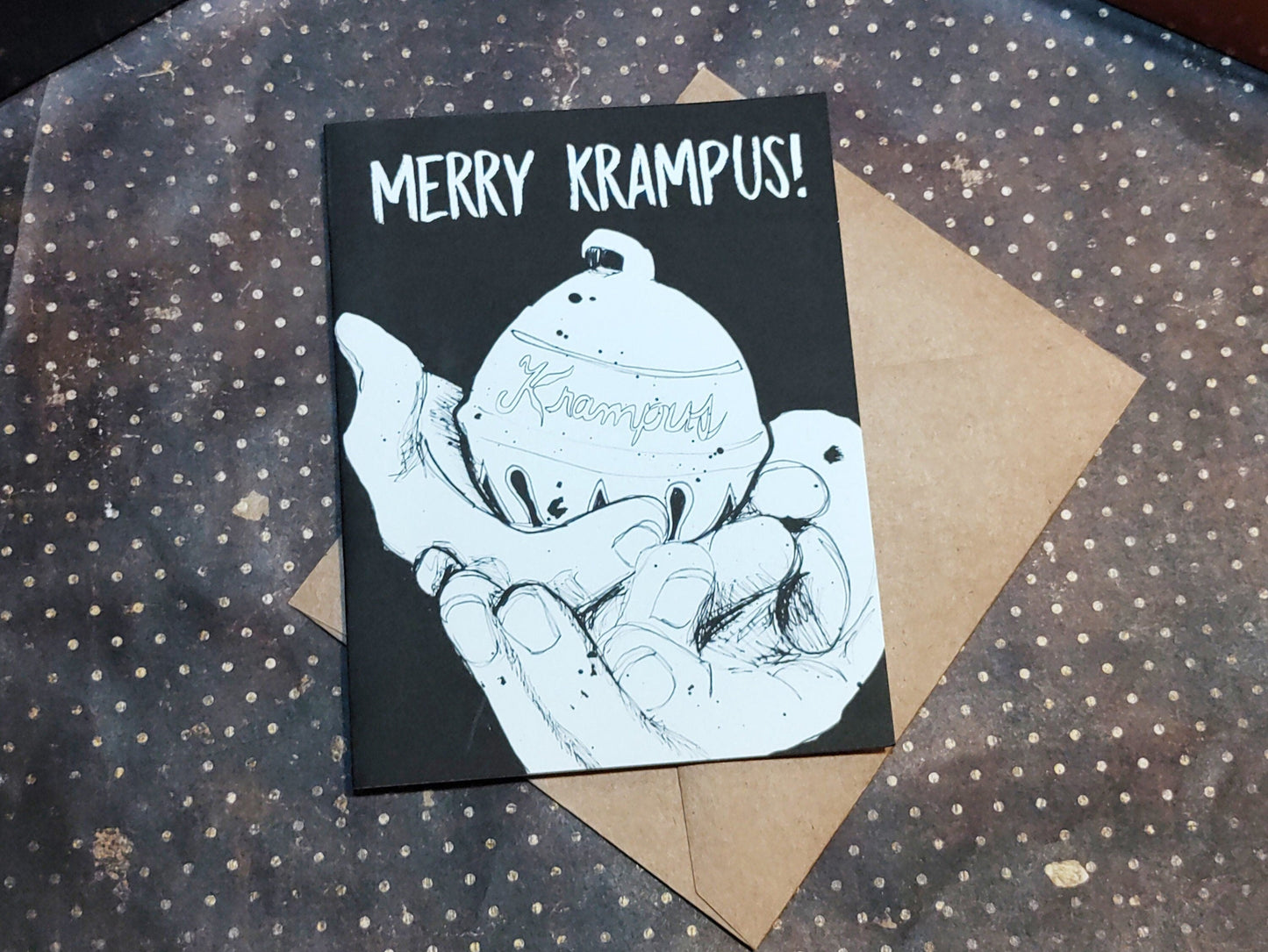 Merry Krampus – Spooky Christmas Card for Horror Fans | Hand-Drawn Krampus Art